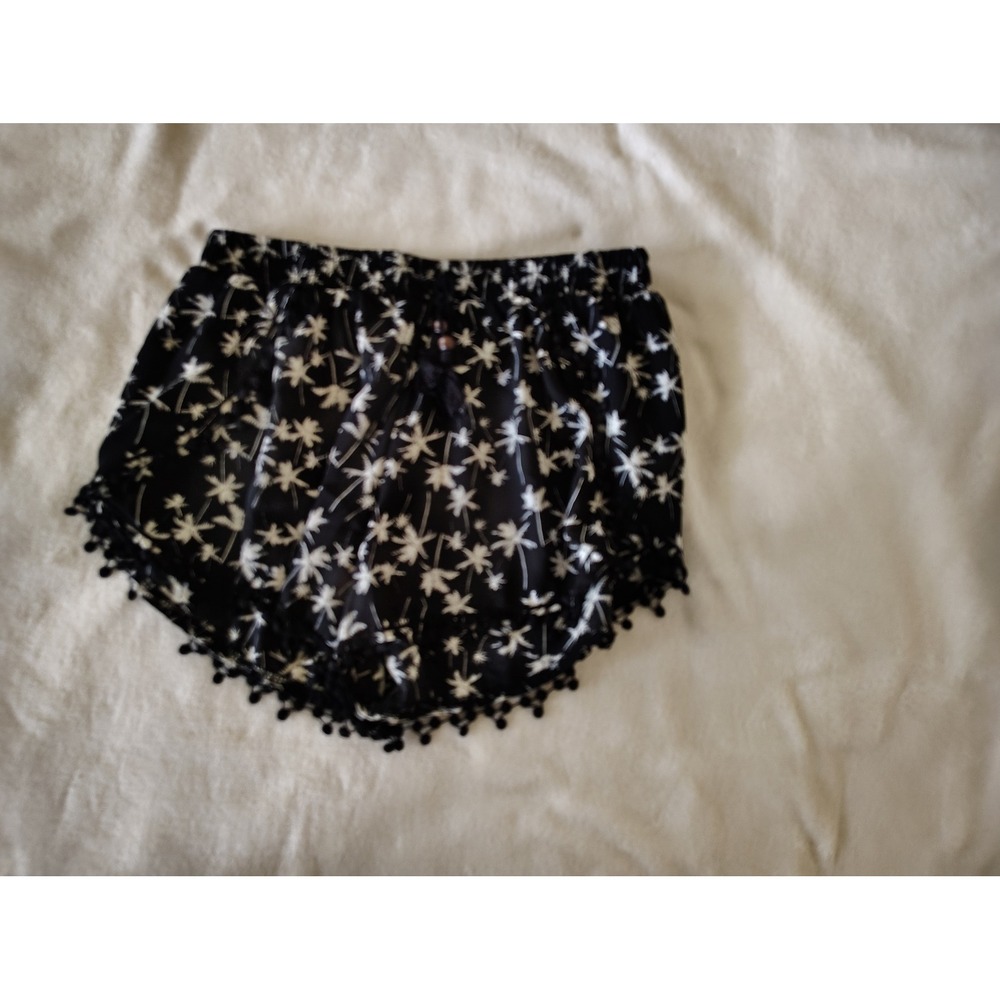 Xhilaration Womens Black White Palm Tree Pom Pom Trim Shorts Size S Small